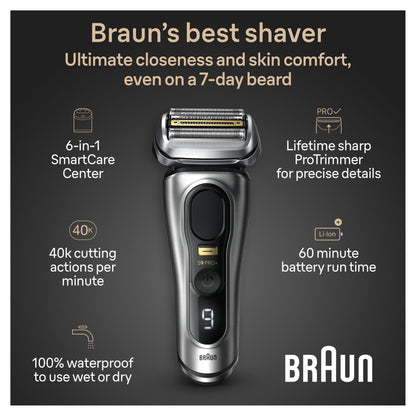 Braun Shavers for Men, Trimmer, Electric Foil Razor, Series 9 Pro+ Shaver, Precision Long Hair Trimmer, Wet & Dry with SmartCare Center, 9567cc, Silver - Available at All In One Marketplace Canada