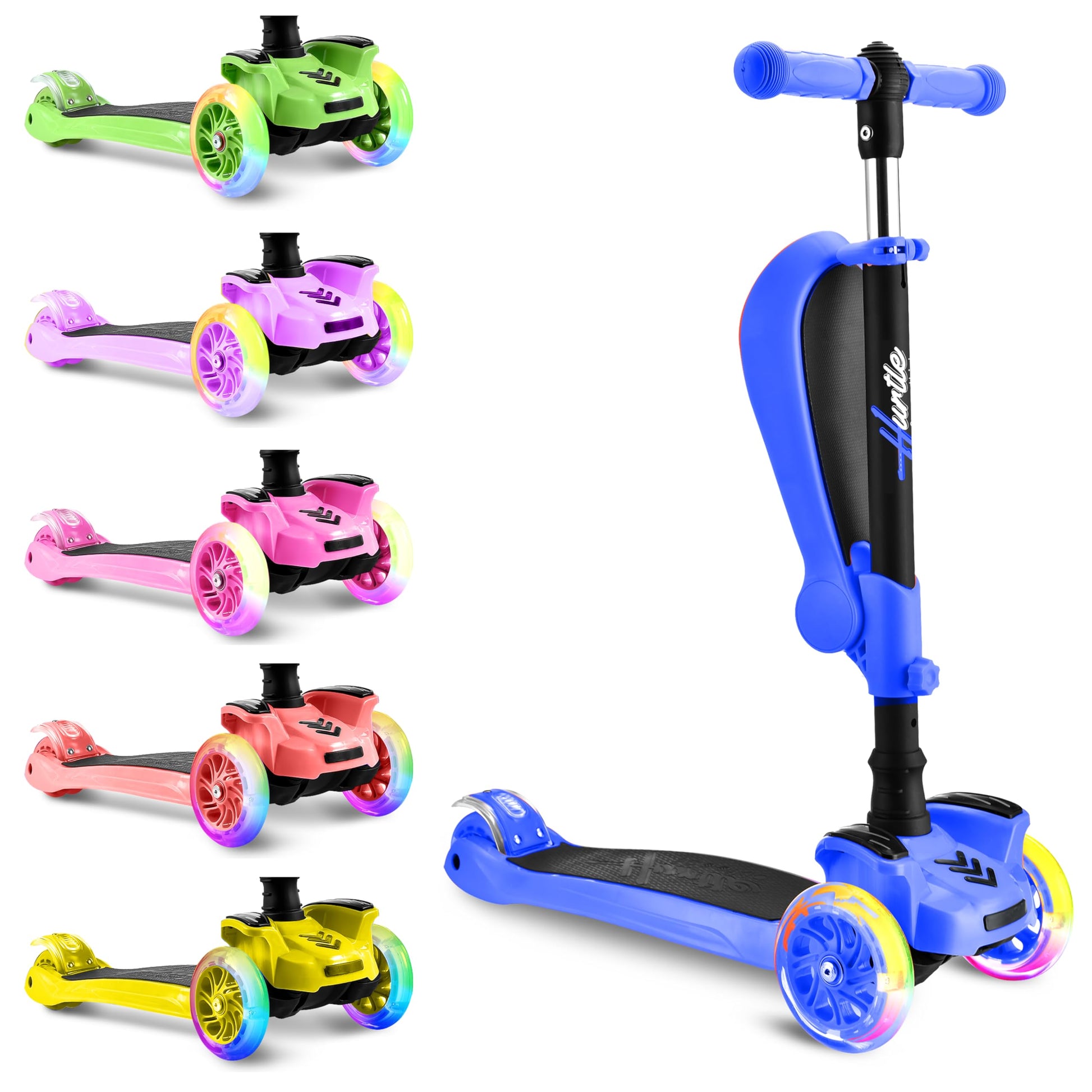 Hurtle - 3 Wheel Foldable Kick Scooter for Kids & Toddlers (Blue CA) Hurtle
