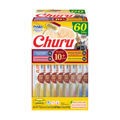 INABA Churu for Senior 10+, Creamy Lickable Cat Treats with Taurine, Vitamin E & C, 14 Grams Each, 60 Tubes, Tuna & Chicken Variety 🍁 All In One Marketplace Canada