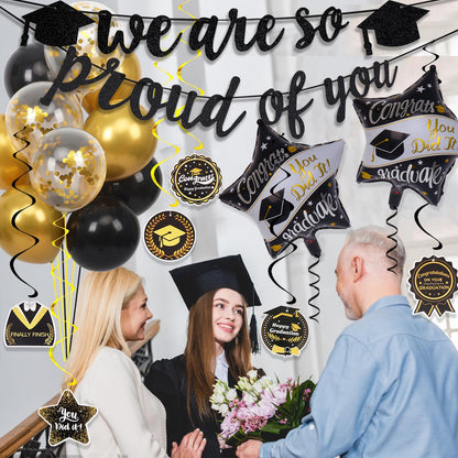 Graduation Decorations 2026, grad 2026 decorations with We Are So Proud of You Banner, Graduation Balloons, Congratulations Hanging Swirls for class of 2025 decorations - Available at All In One Marketplace Canada