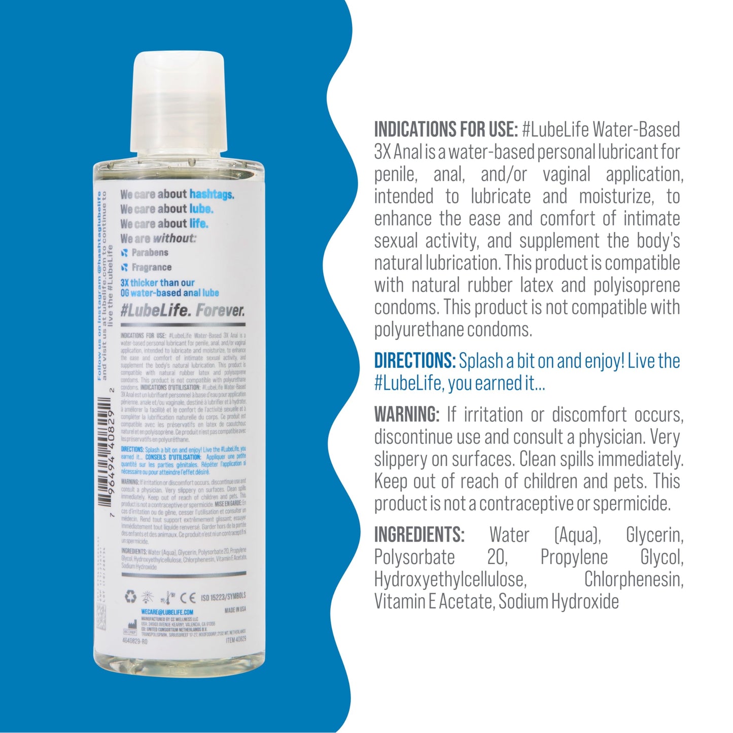 LubeLife 3X Anal Personal Lubricant, Thicker Water-Based lube for Men, Women and Couples, Extra Protection, Non-Sticky, Smooth Glide, 8 Fl Oz - Available at All In One Marketplace Canada