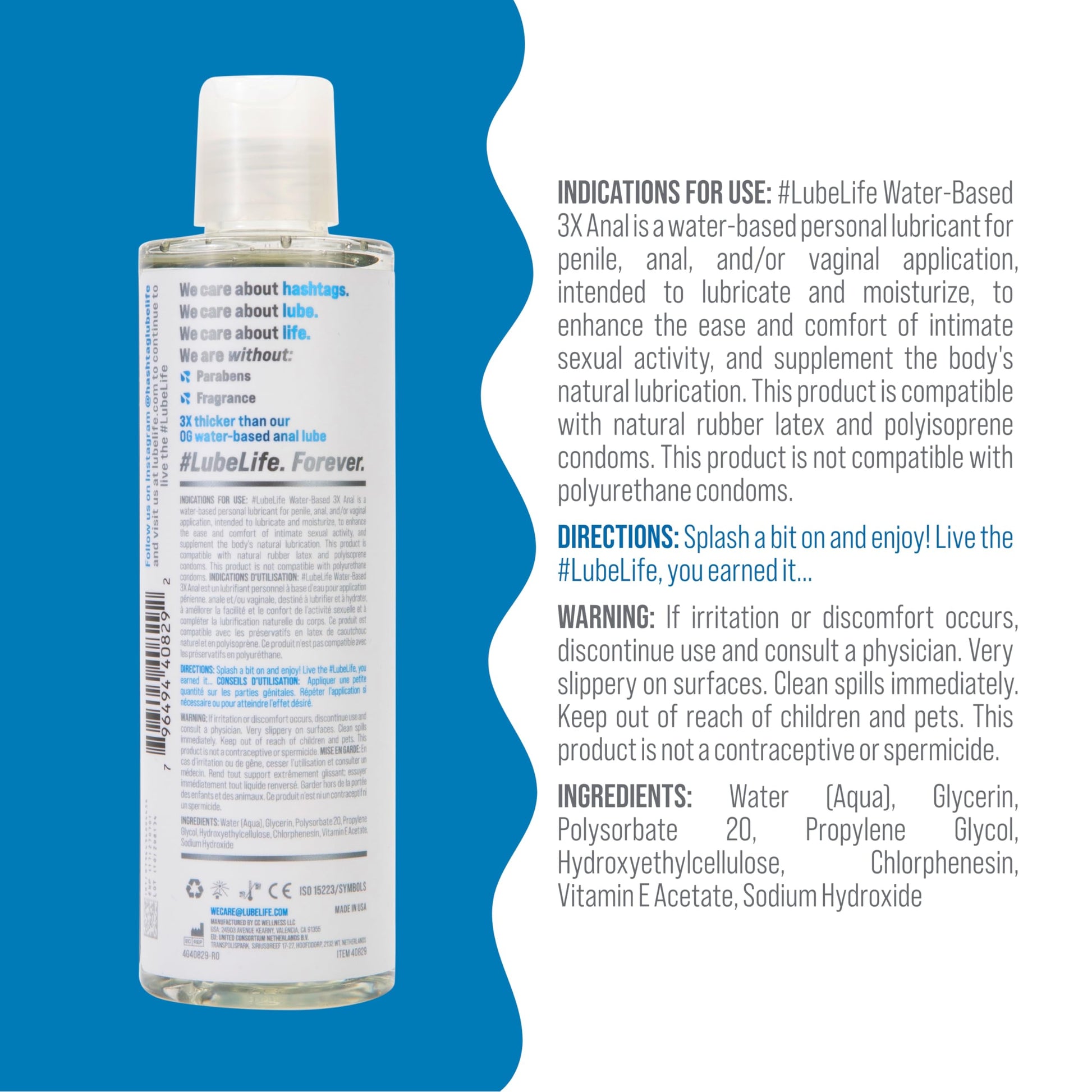 LubeLife 3X Anal Personal Lubricant, Thicker Water-Based lube for Men, Women and Couples, Extra Protection, Non-Sticky, Smooth Glide, 8 Fl Oz - Available at All In One Marketplace Canada