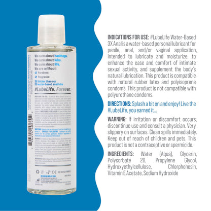 LubeLife 3X Anal Personal Lubricant, Thicker Water-Based lube for Men, Women and Couples, Extra Protection, Non-Sticky, Smooth Glide, 8 Fl Oz - Available at All In One Marketplace Canada