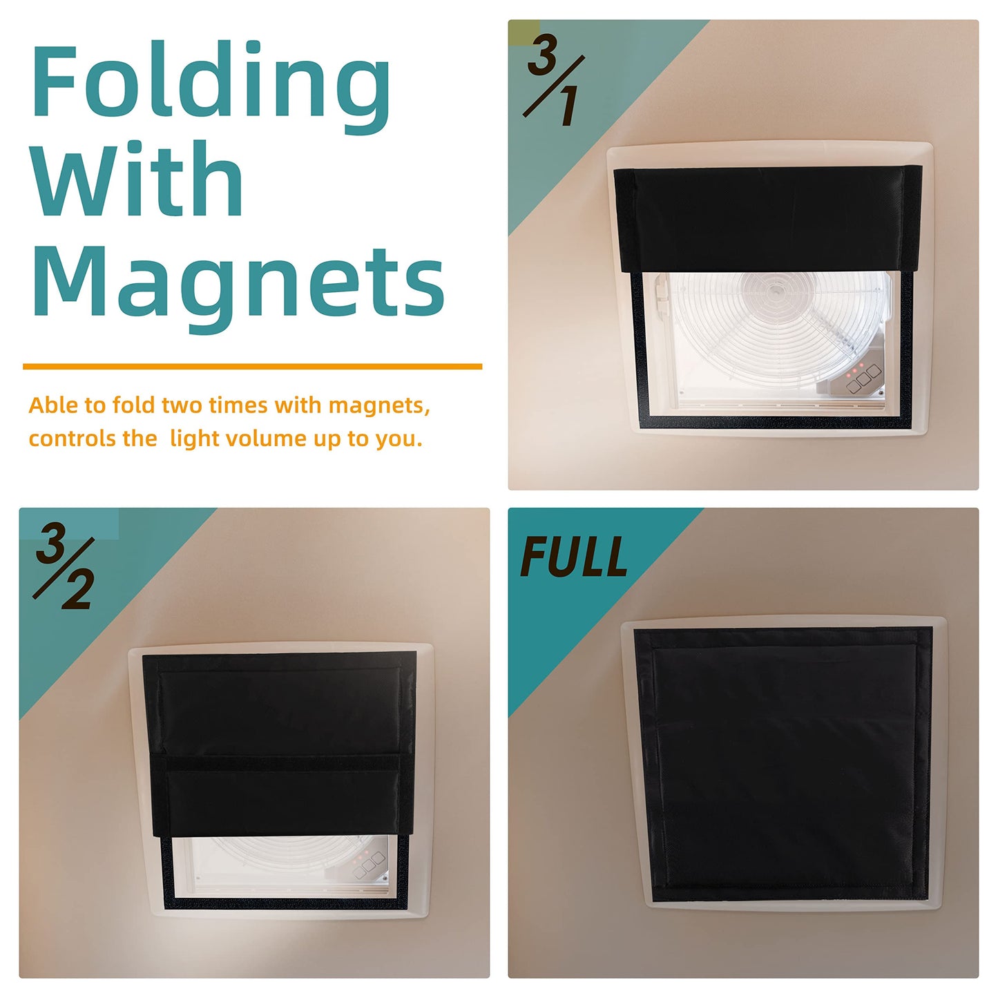 ACIMONE RV Skylight Window Shade, 16 x 16 Inches Magnetic Foldable RV Insulated Roof Vent Sun Shade, Blackout Shade for RV Vent, Skylight & Small Window, UV Protection, No-Tool Installation, Black