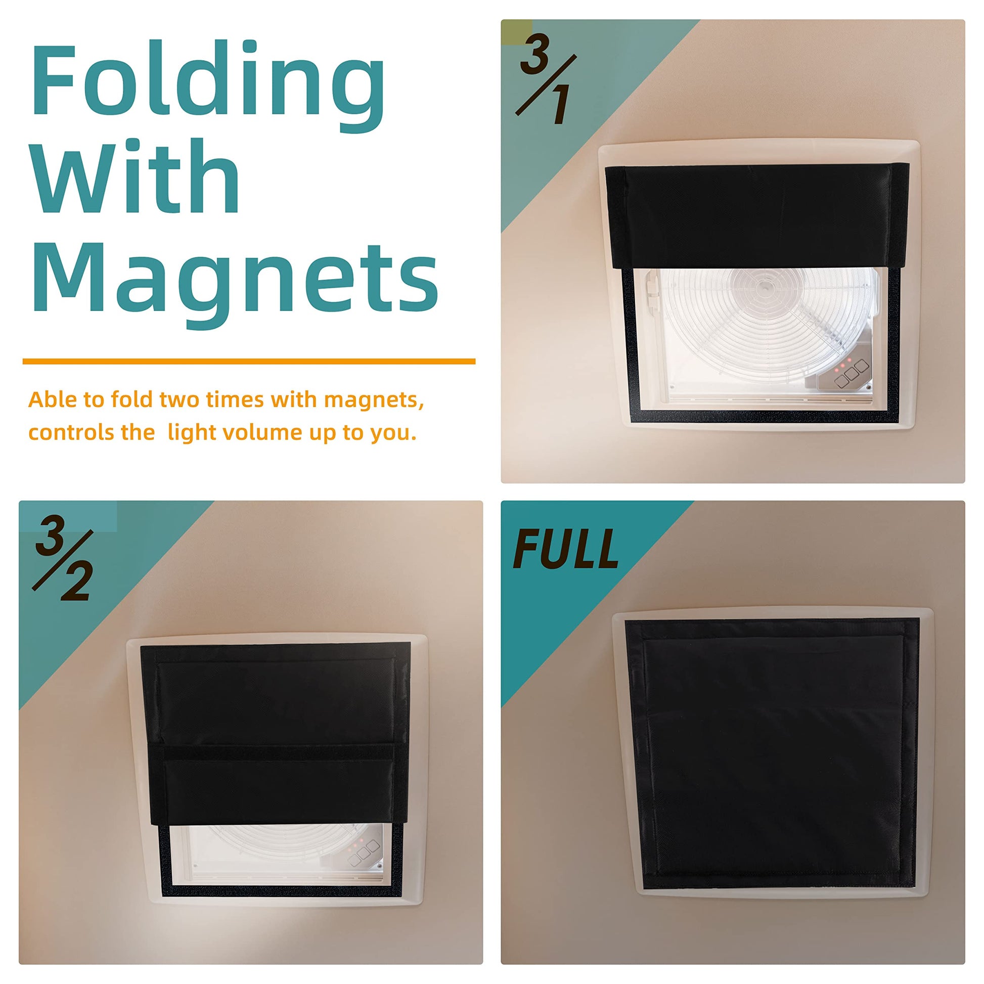 ACIMONE RV Skylight Window Shade, 16 x 16 Inches Magnetic Foldable RV Insulated Roof Vent Sun Shade, Blackout Shade for RV Vent, Skylight & Small Window, UV Protection, No-Tool Installation, Black