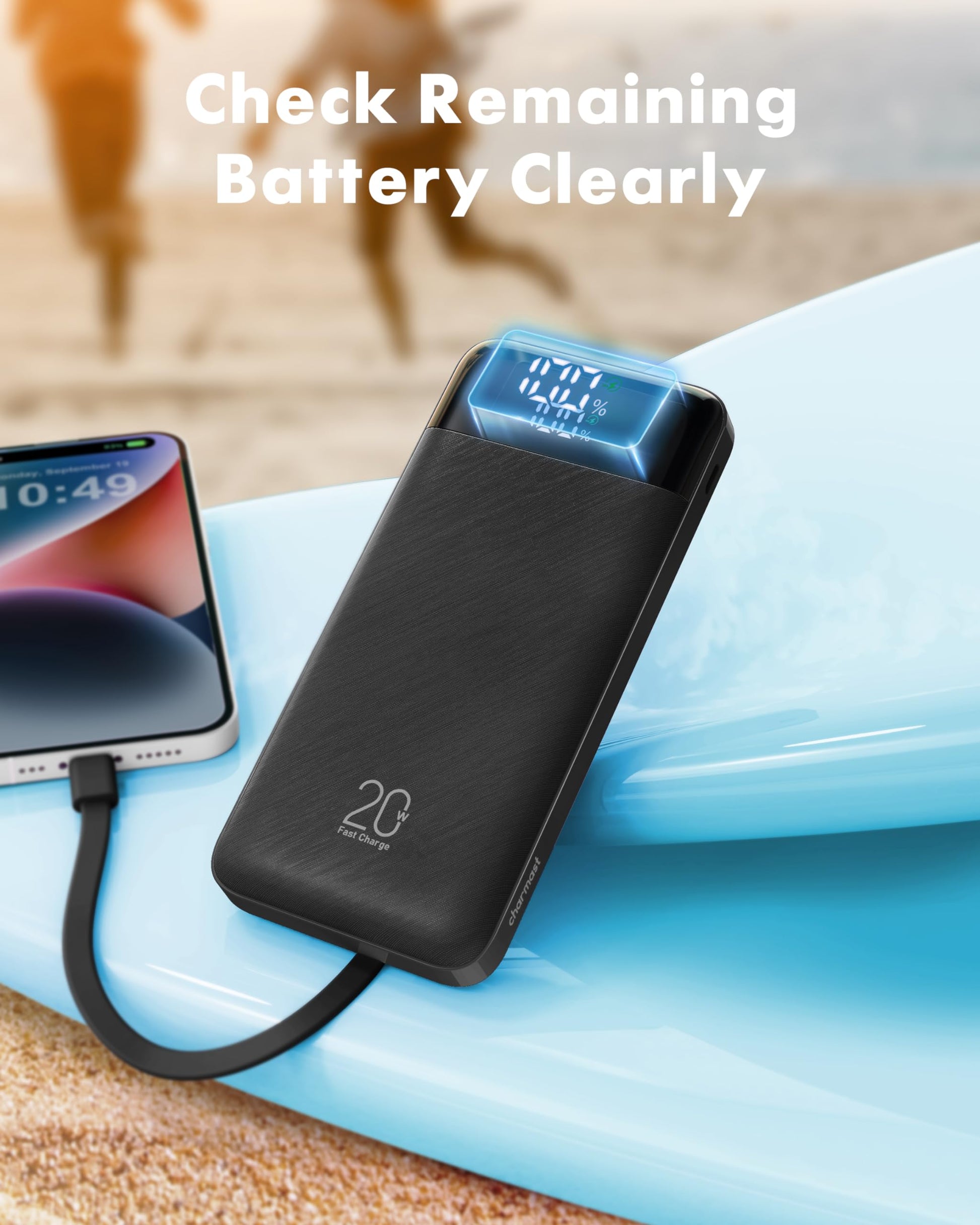 Charmast Power Bank with Built in Cables, 20000mAh USB C Battery Pack 5 Outputs 4 Inputs with LED Display Type C Powerbank,22.5W Fast Charging Portable Charger Compatible with Smartphones and More - Available at All In One Marketplace Canada