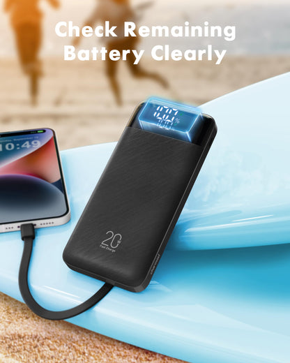 Charmast Power Bank with Built in Cables, 20000mAh USB C Battery Pack 5 Outputs 4 Inputs with LED Display Type C Powerbank,22.5W Fast Charging Portable Charger Compatible with Smartphones and More - Available at All In One Marketplace Canada
