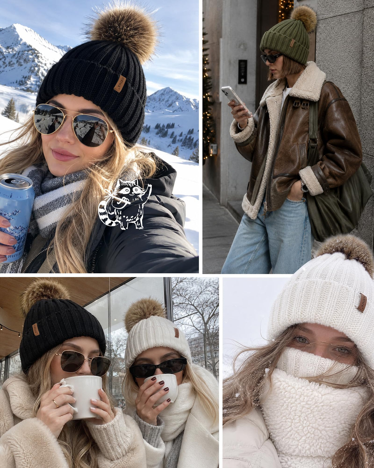 FURTALK Womens Winter Knitted Beanie Hat with Faux Fur Pom Warm Knit Skull Cap Beanie for Women Beige 🍁 All In One Marketplace Canada