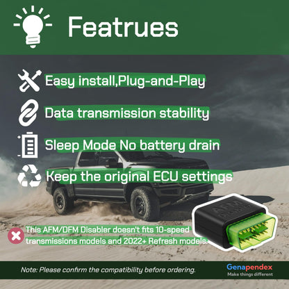 Genapendex AFM/DFM Disabler for 2007-2022 Silverado 1500 Sierra 1500 5.3L 6.2L Engines,Plug & Play GM Truck/SUV DOD Disabler.