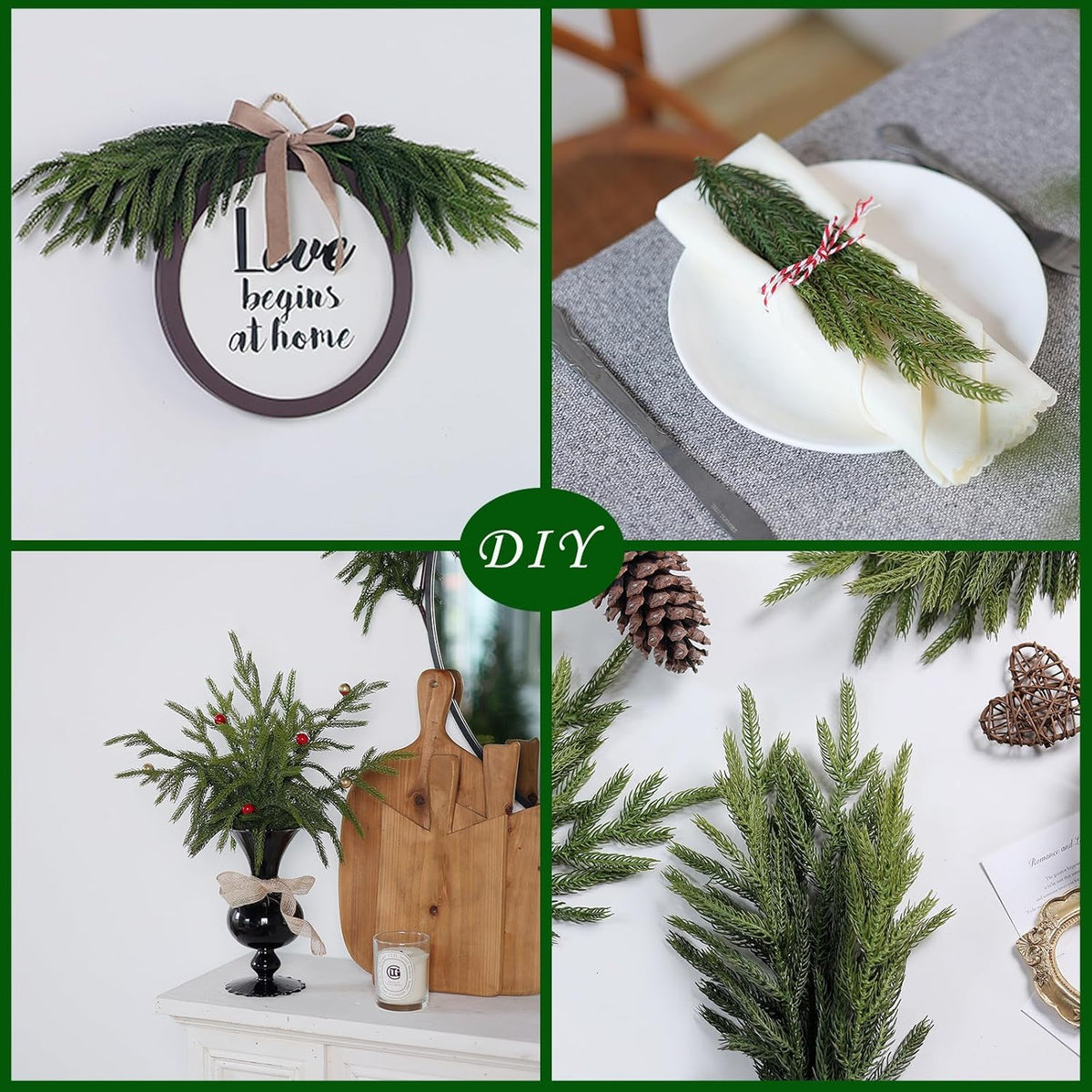 EWRITN Artificial Norfolk Pine Branches, 16 Pieces, Faux Christmas Greenery Stems for Indoor Outdoor Holiday Home Decor 🍁 All In One Marketplace Canada