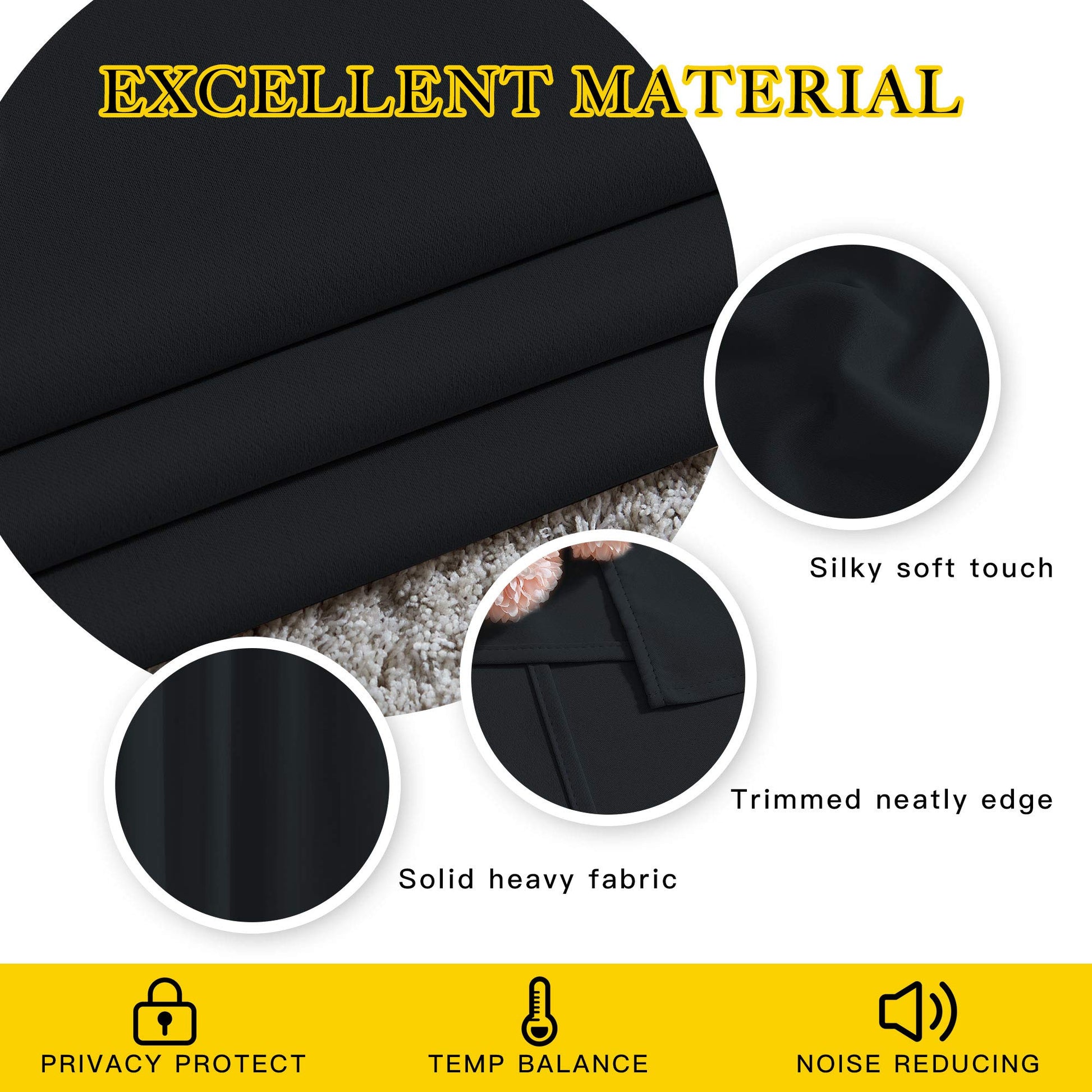 NICETOWN Blackout Curtains 2 Panels - Black Out Curtains 84 Inch Long,Insulated Curtains Room Darkening Grommet Curtains for Bedroom Living Room Windows (52 by 84 Inches,Black,Set of 2)