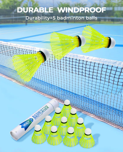 HIRALIY 6/12/24 Pack Badminton Birdies Nylon, 360 Nylon Glow in The Dark Badminton Shuttlecocks for Backyard, 2 Color Light Up Durable Set, Wind Resistant Ball for Family (Regular Birdies, 12)
