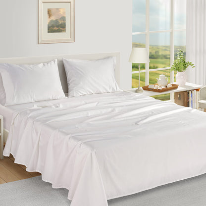 100% Egyptian Cotton Queen Sheets - 1000 Thread Count White Bed Sheets for Queen Size Bed, Long Staple Cotton Bedding Sheets, Sateen Weave, Luxury Hotel Sheets, Fits 17" Mattress
