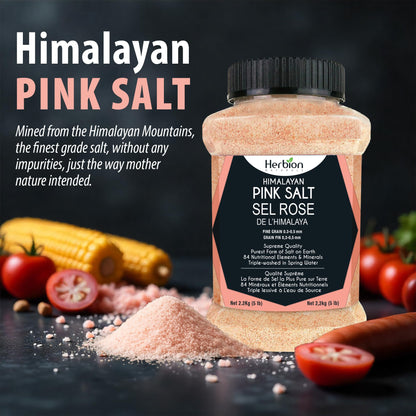 Herbion Naturals Himalayan Pink Salt - Fine Grain - 5 lb. (2.2 Kg) Unbreakable Jar - Kosher Certified - GMO-Free - Vegan - Supreme Quality - Chemical Free