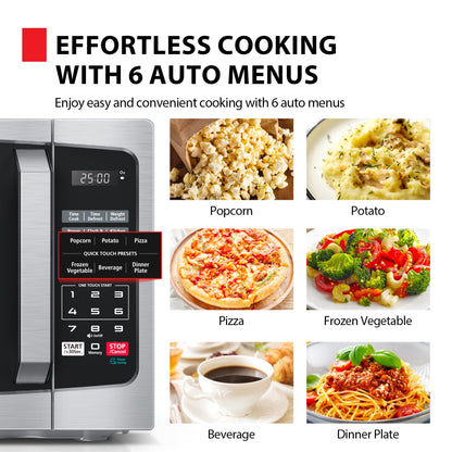 TOSHIBA ML-EM25P(SS)/CA Microwave Oven with Sound On/Off ECO Mode and LED Lighting, 0.9 Cu Ft/900W, Stainless Steel