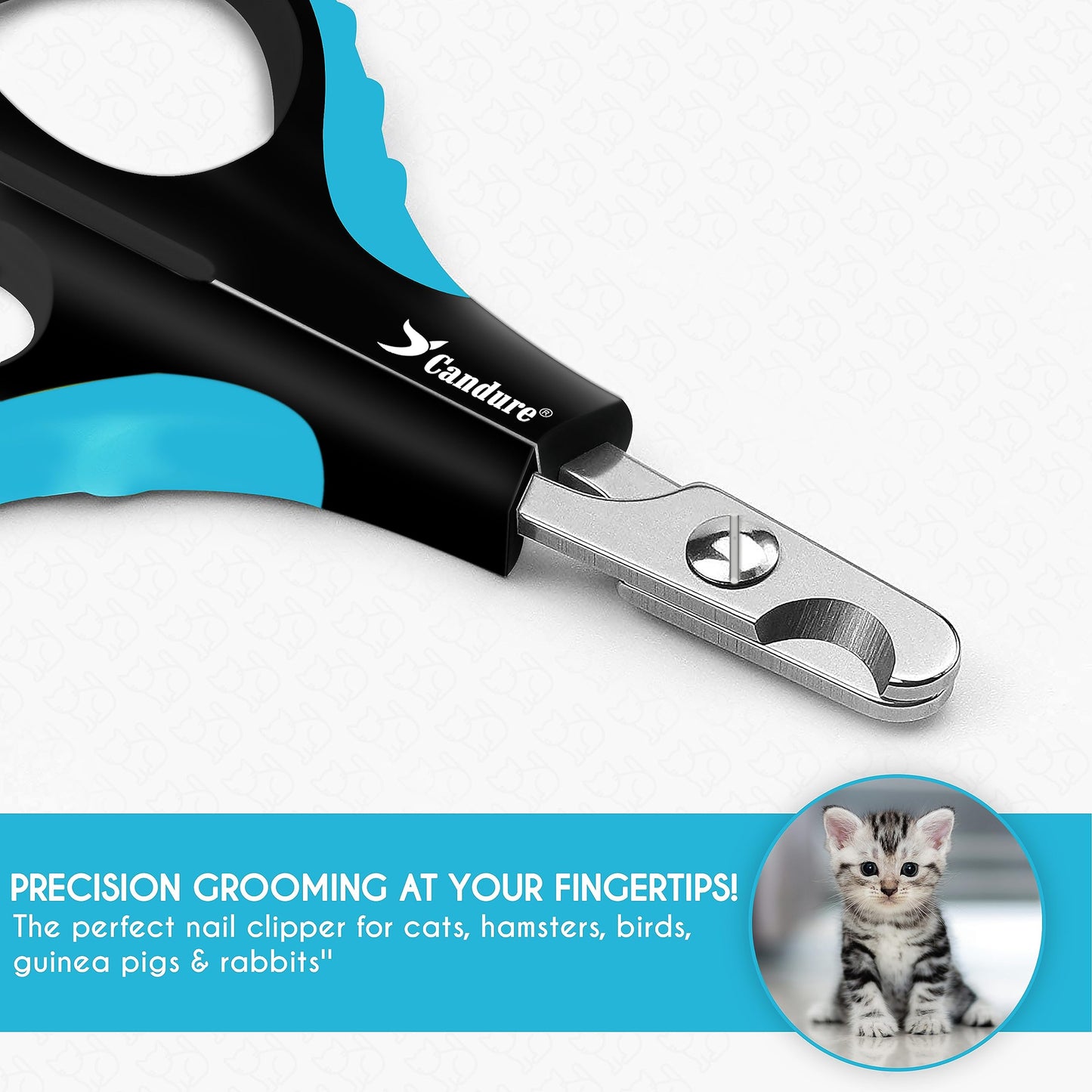 Candure Cat Nail Clippers for Indoor Cats, Rabbits, Hamsters, and Birds with Precise Angled Edges to Ensure Easy & Safe Trimming Stainless Steel Cat & Dog Nail Trimmer for At-Home Cat Grooming