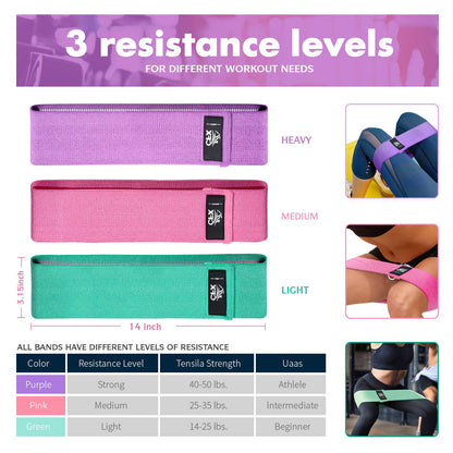 CFX Resistance Bands 3 Sets, Premium Exercise Loops with Non-Slip Design for Hips & Glutes, 3 Resistance Level Workout Booty Bands for Women and Men