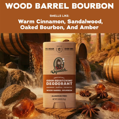 Dr. Squatch Natural Men’s Deodorant – Aluminium Free Natural Deodorant For Men with Charcoal & Postbiotics for 72-Hour Odor Protection – Wood Barrel Bourbon, 2.65oz Stick (2-pack) - Available at All In One Marketplace Canada