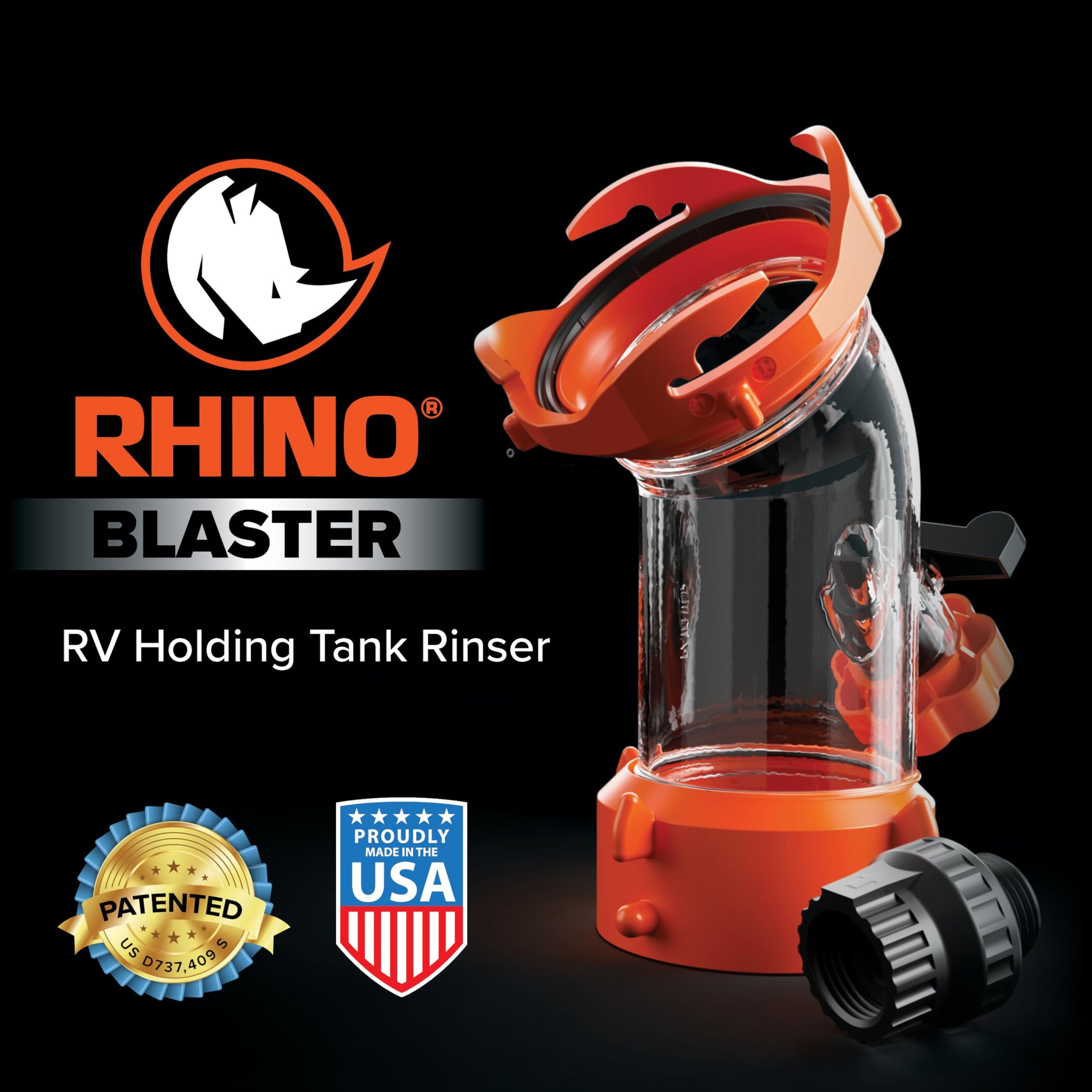 Camco Rhino Blaster — Camper Holding Tank and RV Portable Waste Tank Rinser — Provides Thorough RV Tank Cleaning — Features a Backflow Preventer & 45-Degree Clear Elbow Adapter (39080) Camco