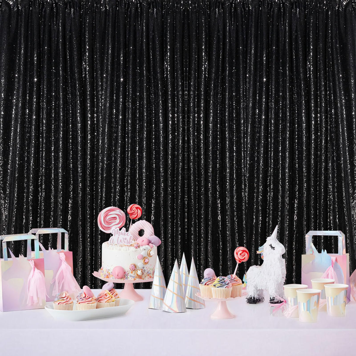 Black Backdrop for Graduation Decorations: 2ftx8ft Black Sequin Halloween Backdrop Curtains Panels Wedding Ceremony Party Home Decorations 3 Packs