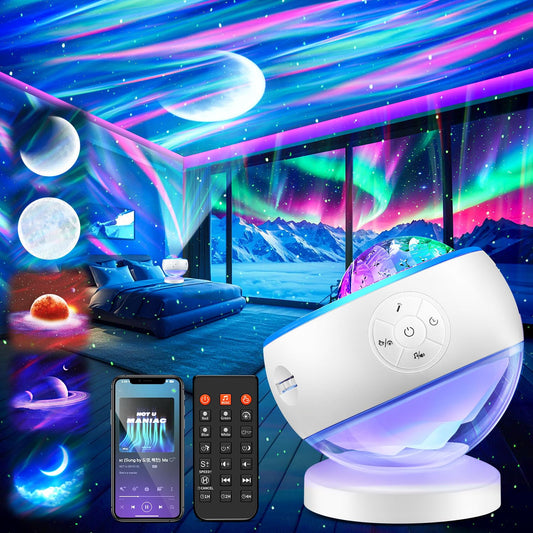 Northern Lights Projector Galaxy Projector with 300+ Light Effects, LED Star Projector for Bedroom Aurora Light, Remote Control, 15 White Noises, Bluetooth Speaker Galaxy Light Gifts for Kids Adults - Available at All In One Marketplace Canada