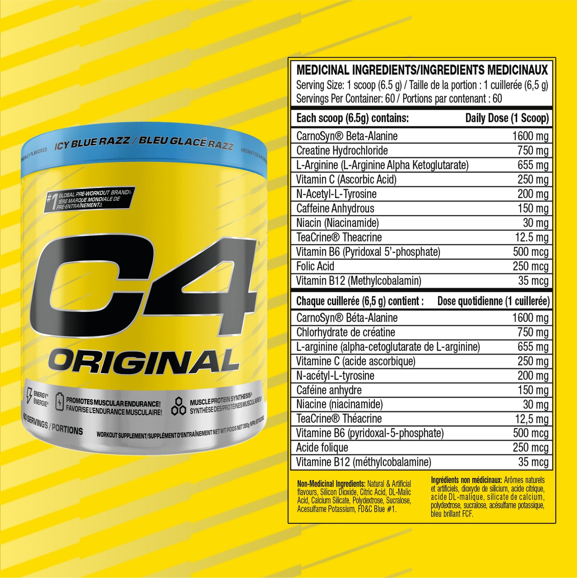 Cellucor C4 Original Pre Workout Powder - Sugar Free Preworkout Energy for Men & Women - 150mg Caffeine, Beta Alanine, Creatine - Icy Blue Razz, 60 Servings Cellucor