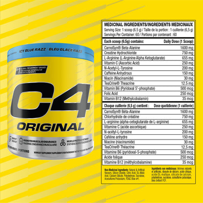 Cellucor C4 Original Pre Workout Powder - Sugar Free Preworkout Energy for Men & Women - 150mg Caffeine, Beta Alanine, Creatine - Icy Blue Razz, 60 Servings Cellucor