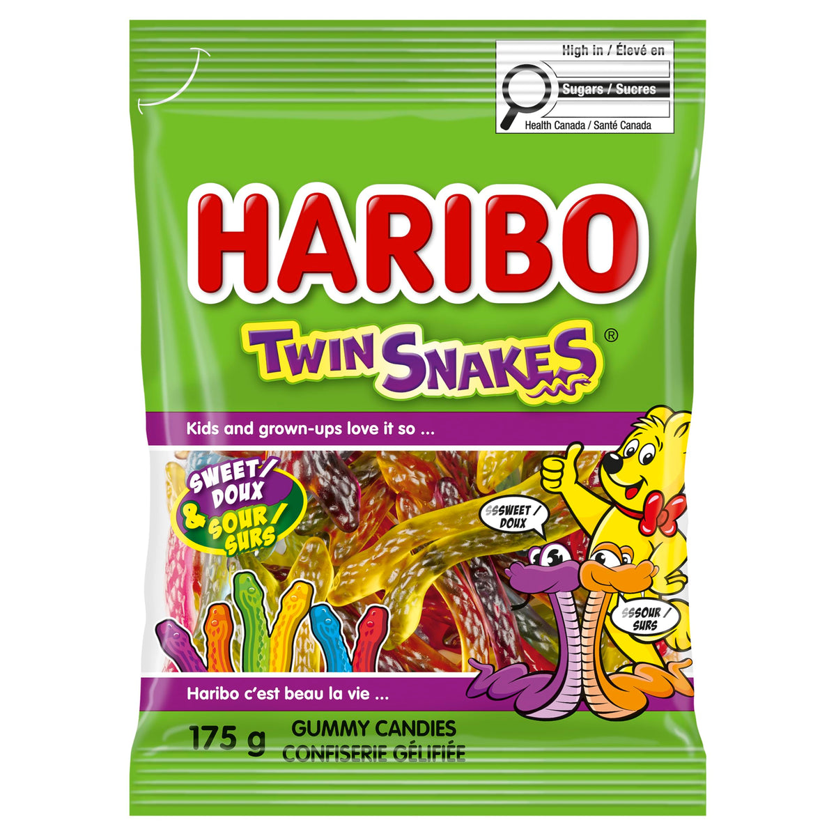 Haribo Twin Snakes Sweet & Sour Gummy Candy, 6 Fruity Flavours, No Artificial Colours - Pack of 12 Box (175g)