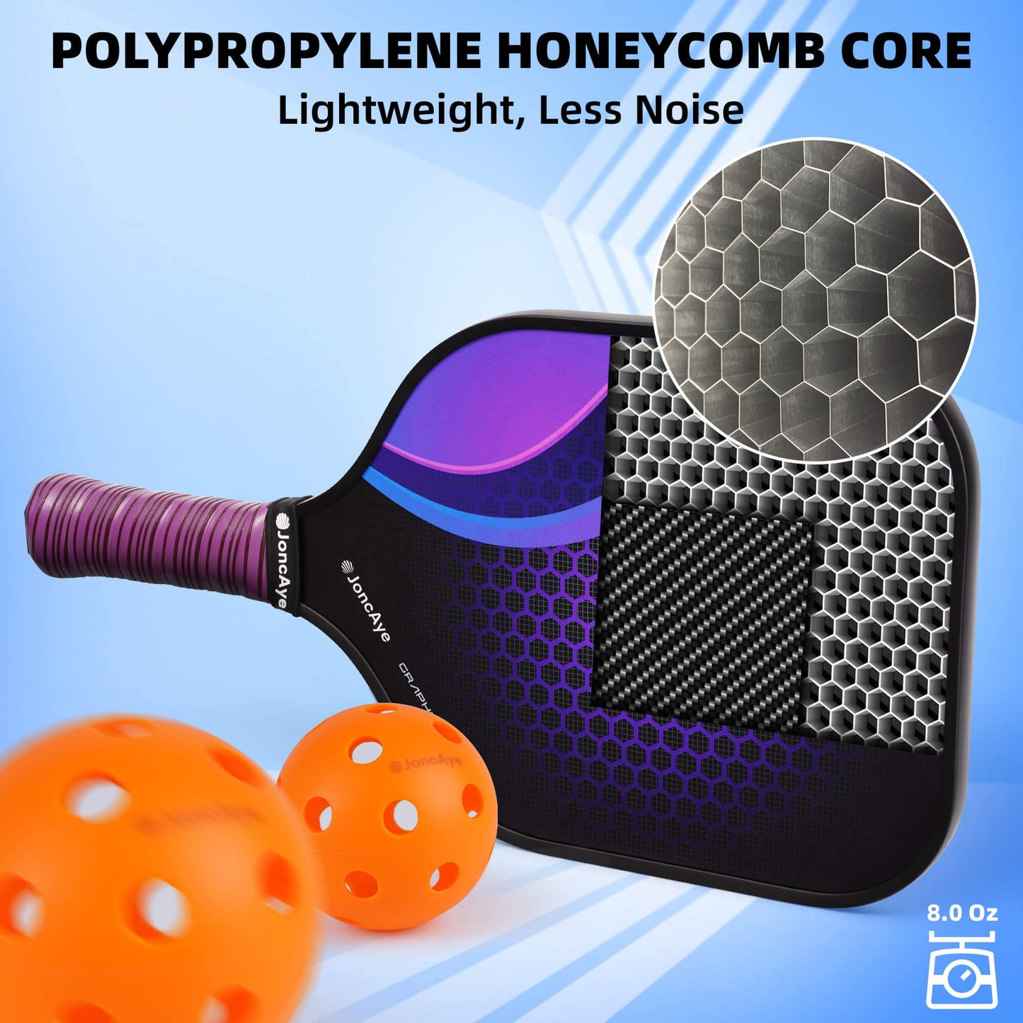 JoncAye Pickle-Ball Paddles Set of 2, Graphite Fiberglass Raquette with Indoor Outdoor Balls, Bag, Grip Tape, USAPA Approved Rackets for Beginners Intermediate All Levels