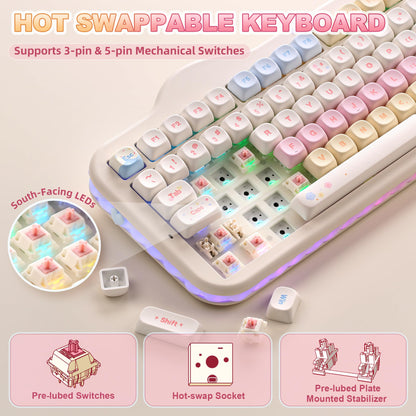 YUNZII C98 Cute Cake Wireless Mechanical Keyboard (Beige, Candy Switch) 🍁 All In One Marketplace Canada