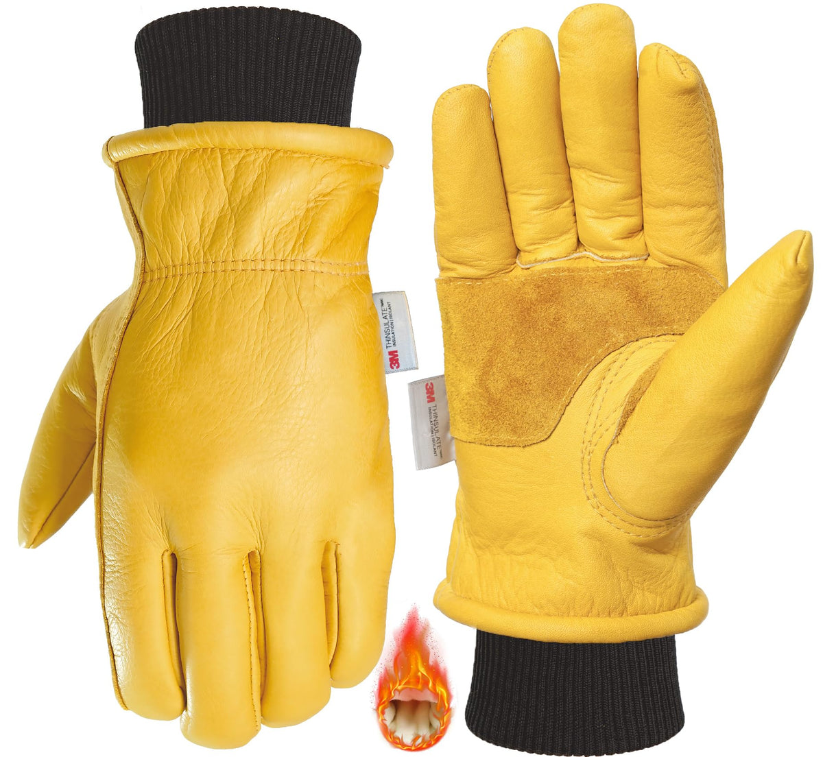 DLY Winter Work Gloves for Men,Insulated Work Gloves,Warm,Cowhide,Yellow,XL 🍁 All In One Marketplace Canada
