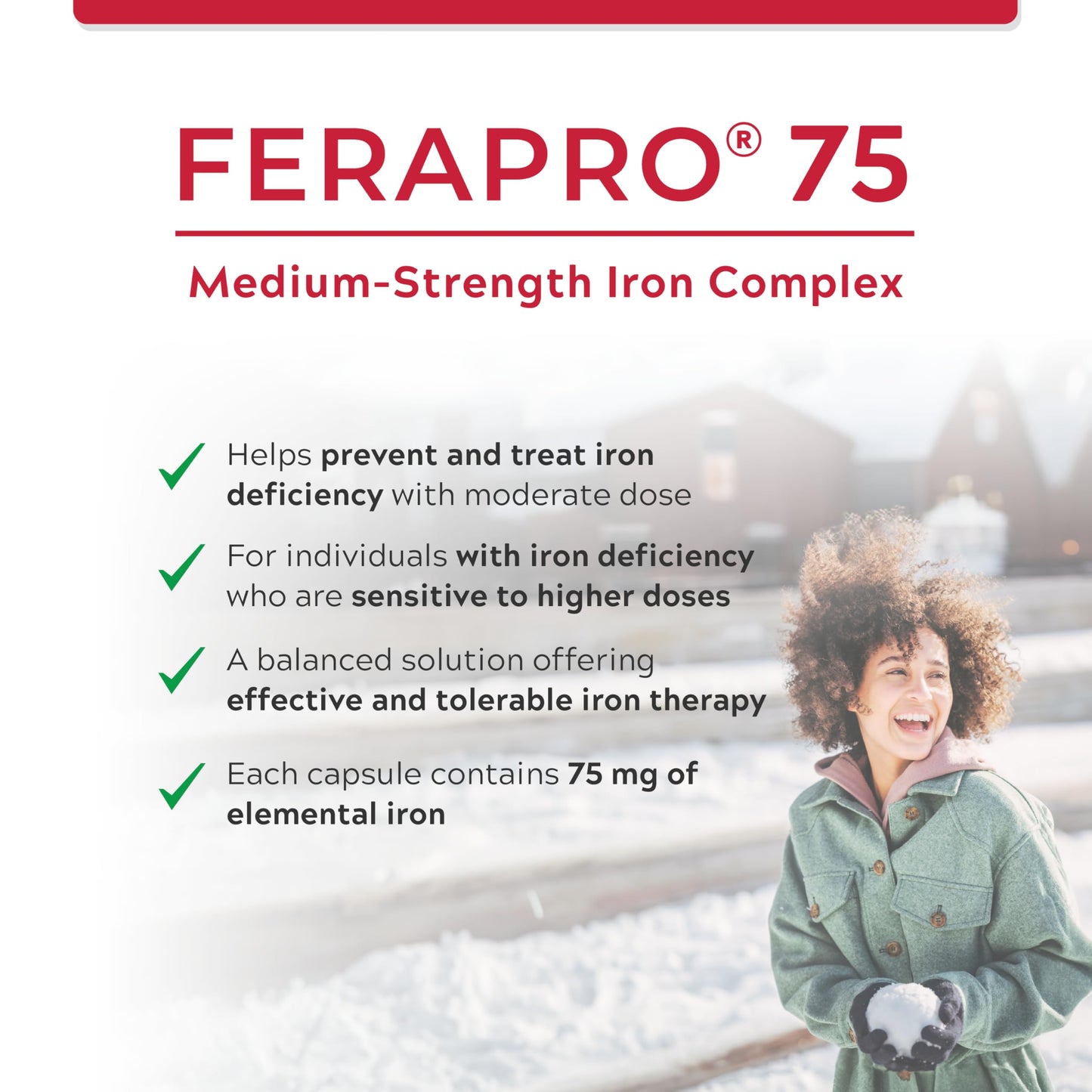 FERAPRO 75 Targeted Iron Support 75 mg Elemental Iron with Vitamin C Methylcobalamin 5-MTHF Glycine 100 Capsules Vegan Clean Label - Available at All In One Marketplace Canada