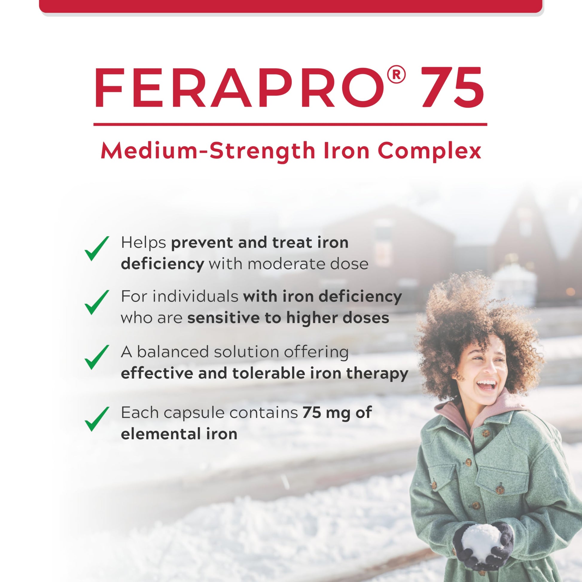 FERAPRO 75 Targeted Iron Support 75 mg Elemental Iron with Vitamin C Methylcobalamin 5-MTHF Glycine 100 Capsules Vegan Clean Label - Available at All In One Marketplace Canada