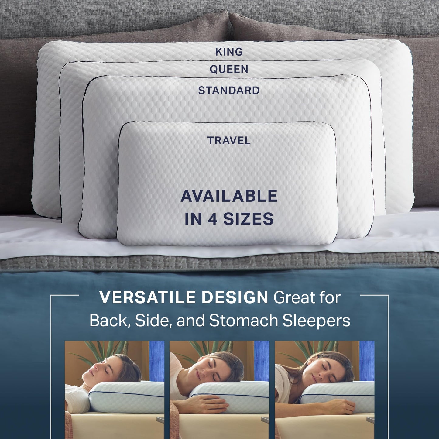WEEKENDER Ventilated Gel Memory Foam Pillow - Washable Cover - Queen Size(Pack of 1), White WEEKENDER