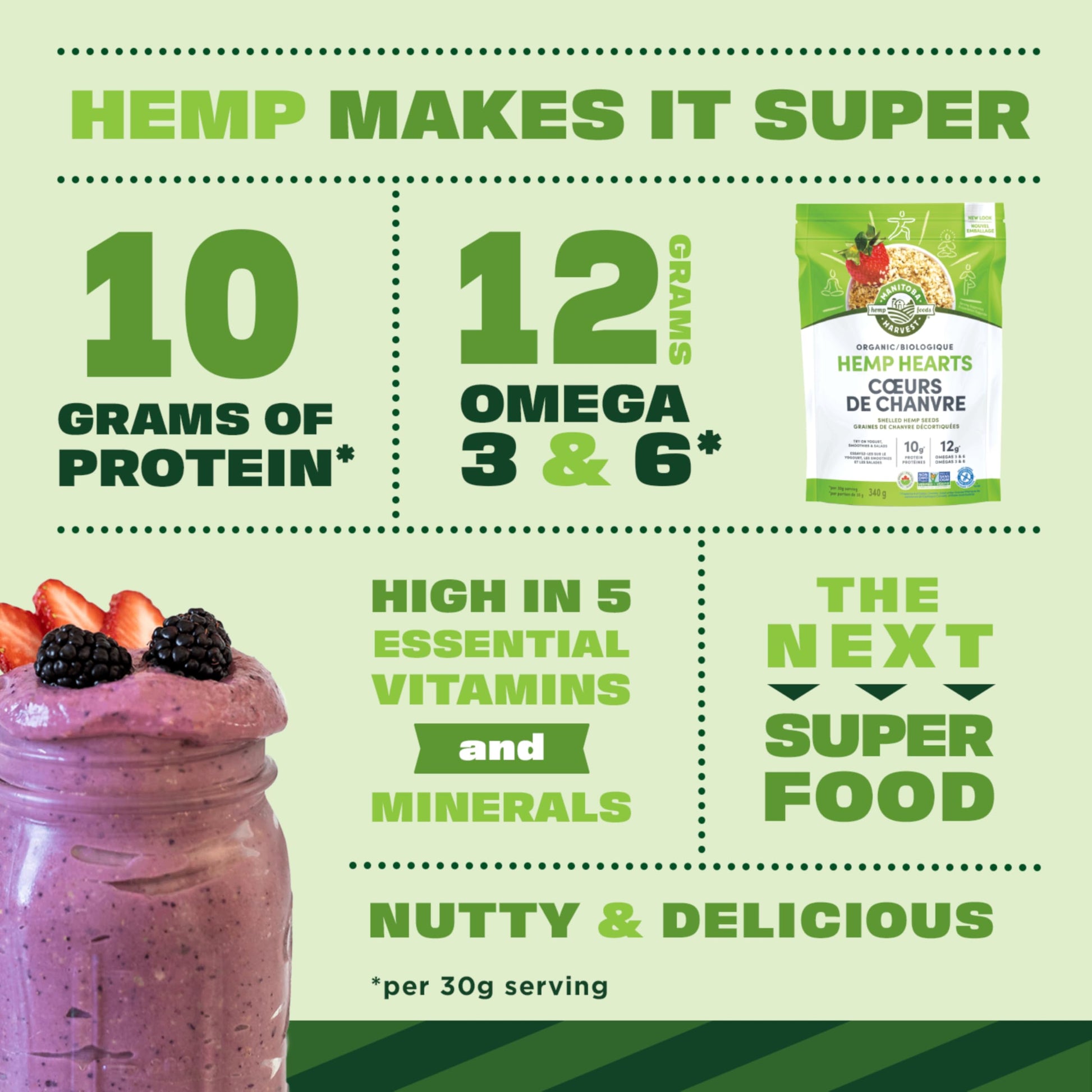 Manitoba Harvest Organic Hemp Hearts Shelled Hemp Seeds, 340g; 10g Plant-Based Protein & 12g Omegas per Serving, Whole 30 Approved, Vegan, Keto, Paleo, Non-GMO, Gluten Free