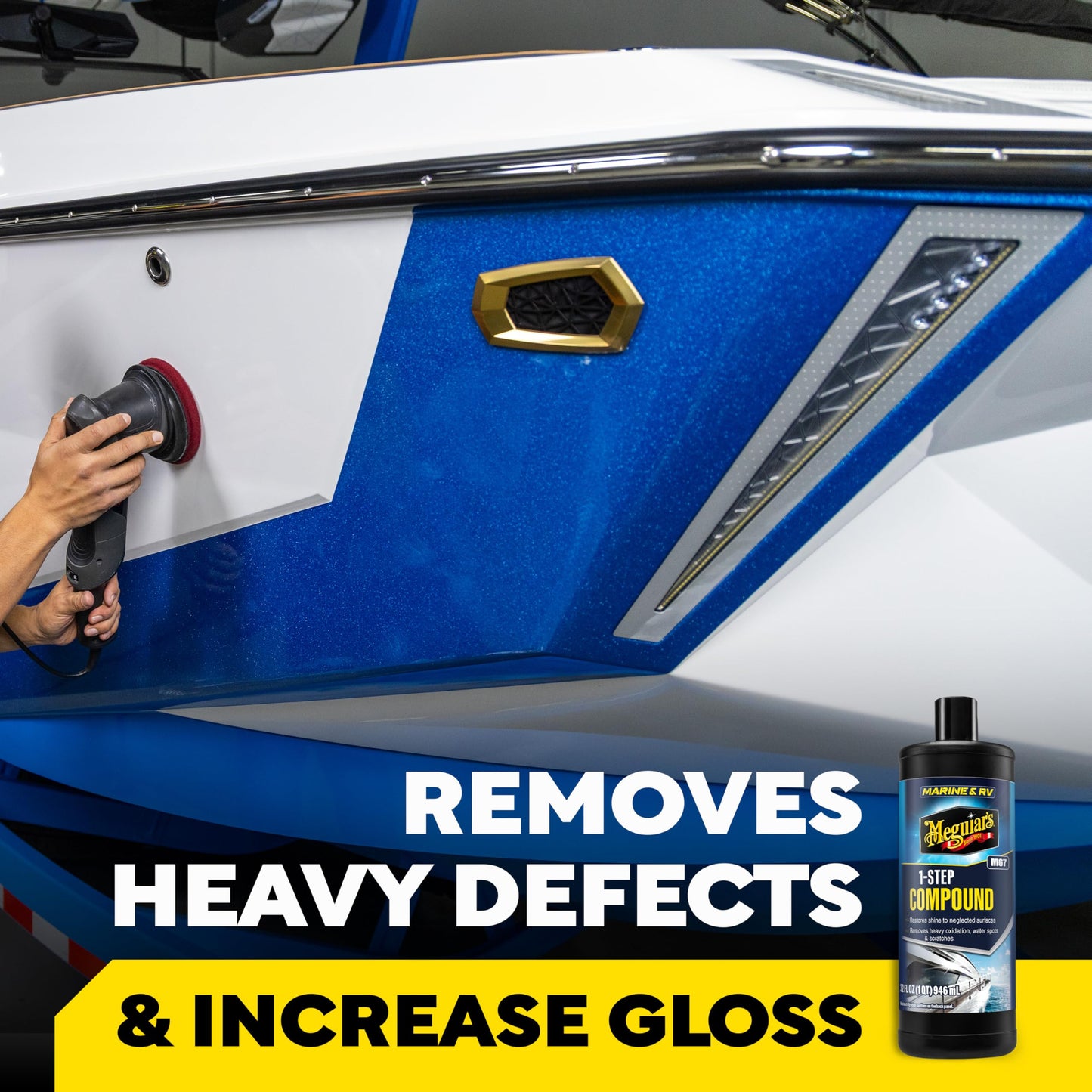 Meguiar’s Marine/RV One Step Boat Compound, Oxidation Remover for Boat, Boat Water Spot Remover, Also Removes Stains and Scratches, Restores Color and Shine to Fiberglass Gel Coat Finishes, 32 Oz Meguiar's