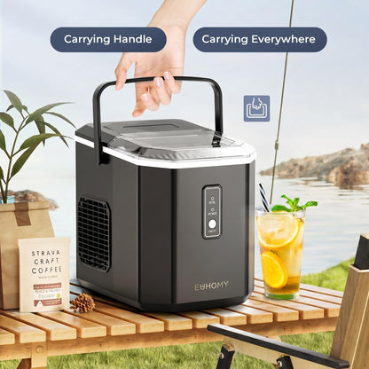 Euhomy Portable Countertop Ice Maker - 9 Cubes in 6 Mins, 26lbs/Day, Self-Cleaning with Ice Scoop & Basket, Compact for Home/Kitchen/Office/RV (Black)