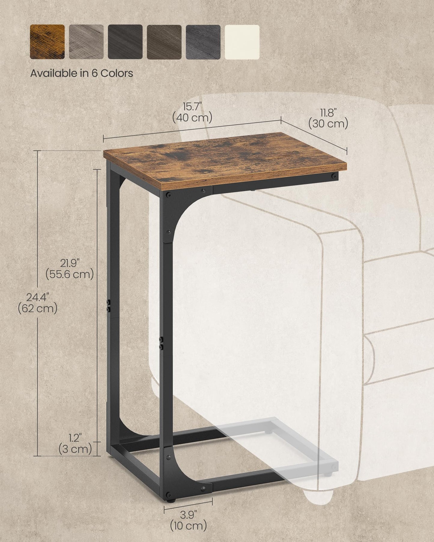 VASAGLE C-Shaped End Table, Small Side Table for Couch, Sofa Table with Metal Frame for Living Room, Bedroom, Bedside, Rustic Brown and Black ULET350B01 - Available at All In One Marketplace Canada
