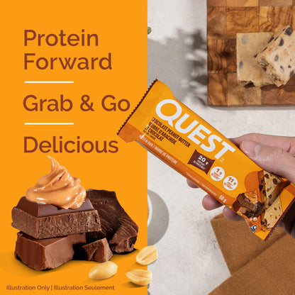 Quest Nutrition Chocolate Peanut Butter Flavored Protein Bar, High Protein, Gluten Free, 12ct 🍁 All In One Marketplace Canada
