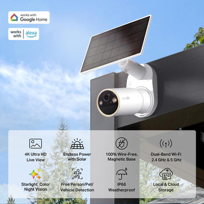 Tapo 4K 8MP Solar-Powered Outdoor Security Camera Kit, Wireless Magnetic Mount, 4K Ultimate Clarity, Free AI Detection, Cloud/Local Storage up to 512GB, Starlight Color Night Vision(Tapo C460 KIT)