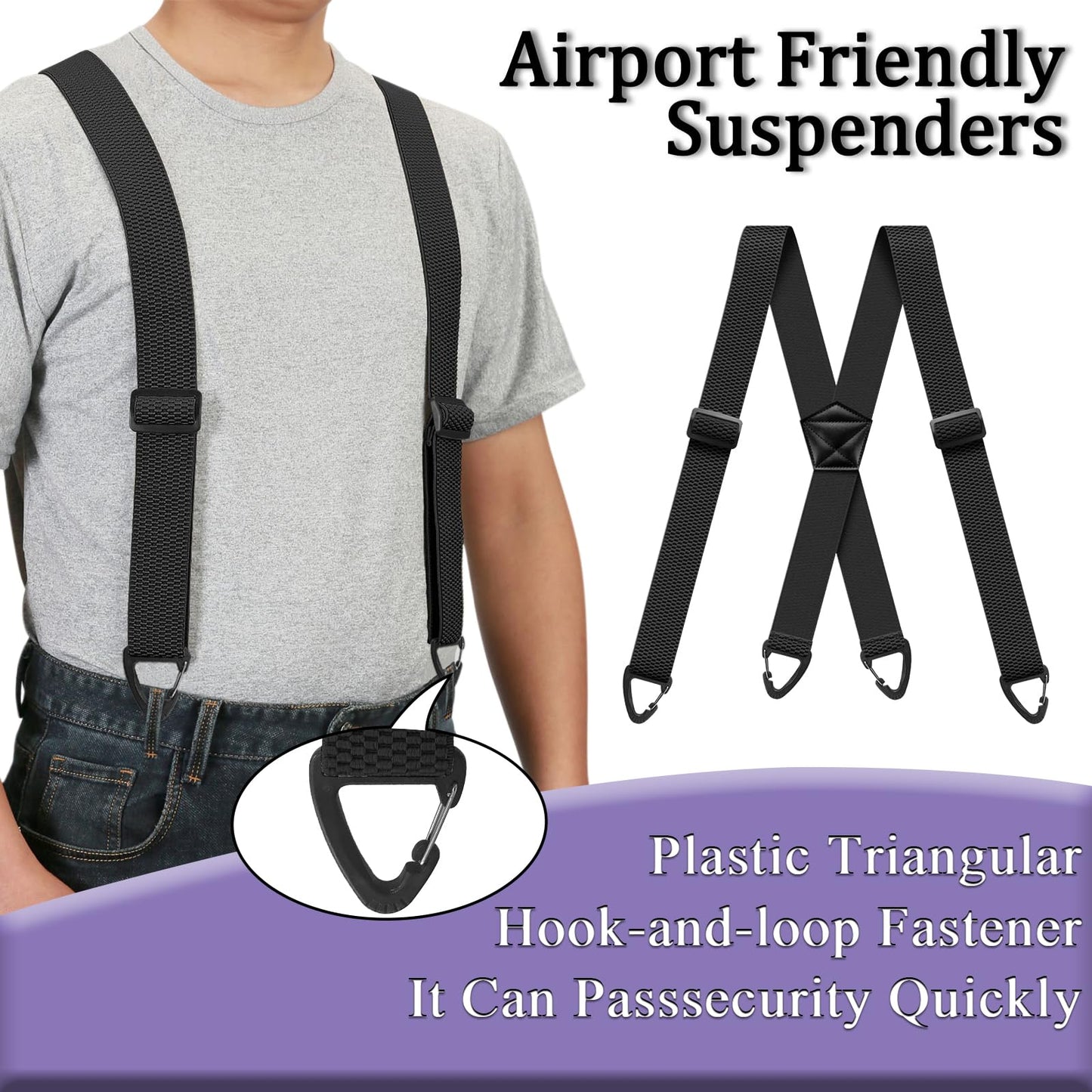 Suspenders for Men Heavy Duty Mens Suspenders Elastic 1.5-inch Braces Adjustable with 4 Plastic Snap Loop for Jeans Pants Outdoor Work Wedding Black - Available at All In One Marketplace Canada