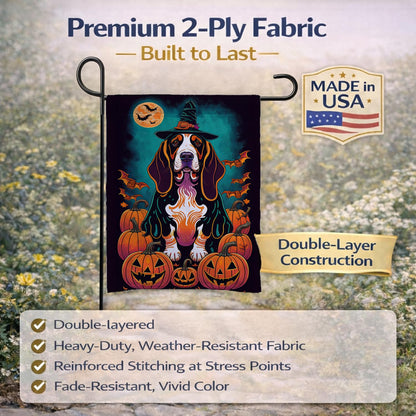 Drapeau de jardin d'Halloween « Witchy » avec un Basset Hound de Caroline's Treasures