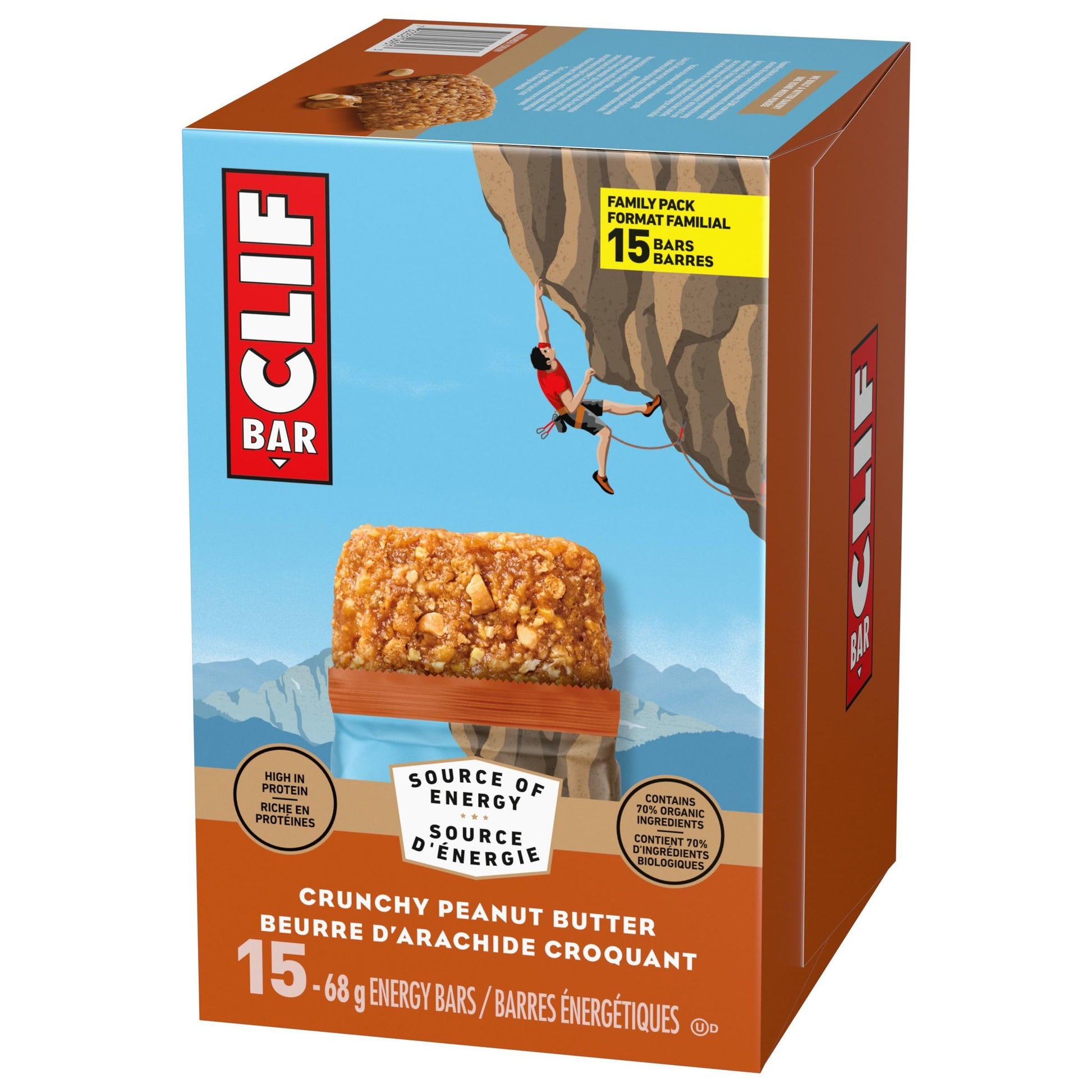 CLIF BAR Energy Bars, Crunchy Peanut Butter, Granola Bar, High in Protein, Contains 70% Organic Ingredients, 1.02 kg (Pack of 15) - Available at All In One Marketplace Canada