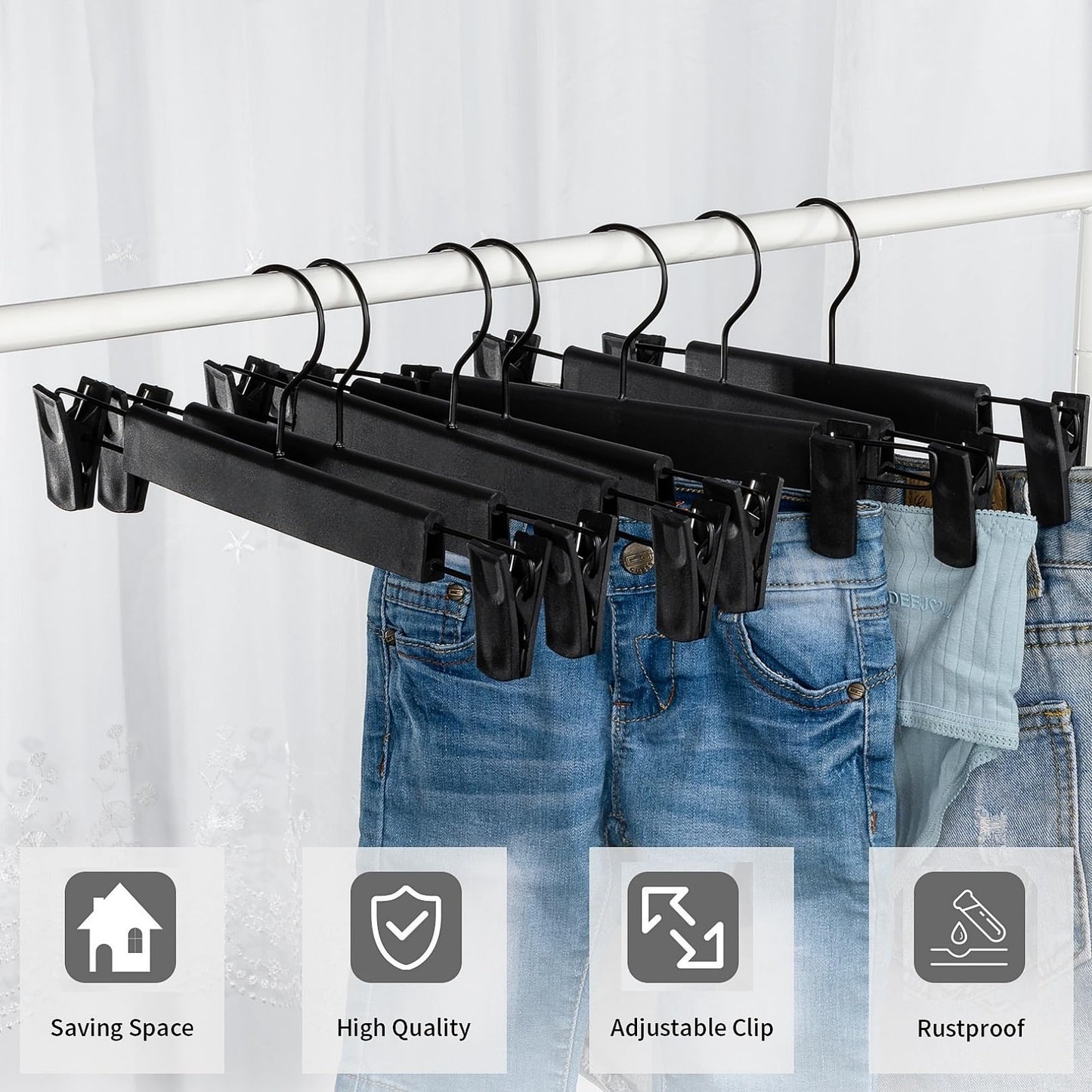 Lamitocs Pants Hangers with Clips, Skirt Hangers, 360 ° Swivel Hooks Space Saving Hangers for Pants, Skirts, Clothes, Jeans (10Pack,Black) - Available at All In One Marketplace Canada