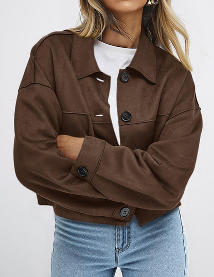 PRETTYGARDEN Women's Faux Suede Lightweight Cropped Jacket Dark Brown,M 🍁 All In One Marketplace Canada