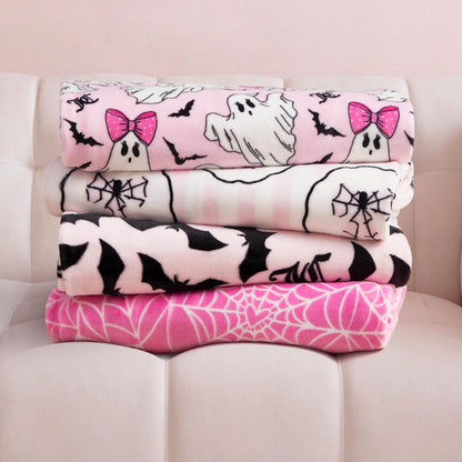 Couverture en peluche Juicy Couture, motif toile d'araignée pour Halloween, plaid décoratif doux en polyester pour canapé ou lit, rose clair, 127 cm x 152 cm
