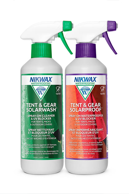 Nikwax Tent & Gear, Tent & Gear Duo-Pack, 500ml, SolarWash & SolarProof, Cleaning & Waterproofing Spray, Cleaner, Restores DWR Water Repellency on Outdoor Fabric, Rain Fly, Backpacks 🍁 All In One Marketplace Canada