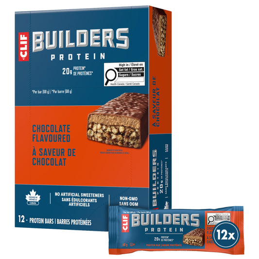 CLIF BUILDERS Protein Bars, Chocolate Flavour, 20g of Protein, Prepared in Canada, Gluten Free, No Artificial Sweeteners, 68 g (Pack of 12) - Available at All In One Marketplace Canada