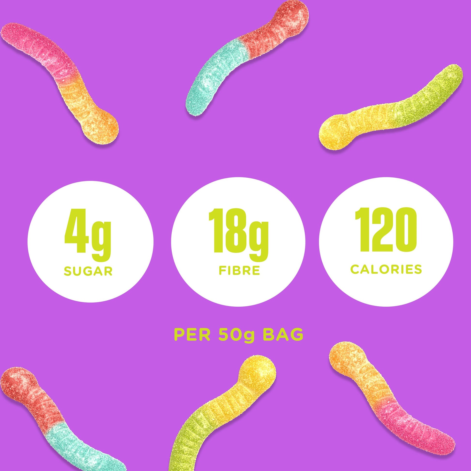 SmartSweets Sour Gummy Worms 50g (Pack of 14) – Low Sugar, Low Calorie, Gluten-Free Candy