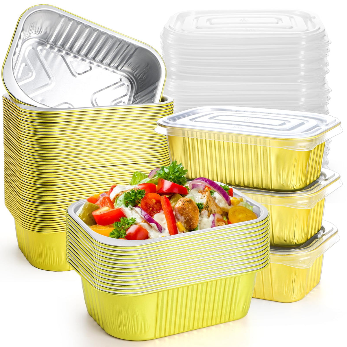 DEAYOU 50 Pack Small Aluminum Pans with Lids, 1.5 LB Heavy Duty Disposable Foil Cake Baking Tins, Bread Loaf Pans Takeout Food Containers for Leftover, Meal Prep, Freezer, 6.3" x 4.4" x 2.1", 24oz 🍁 All In One Marketplace Canada